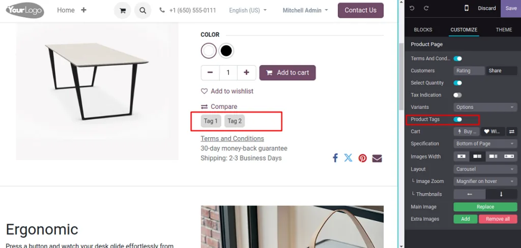 Display Product Tags