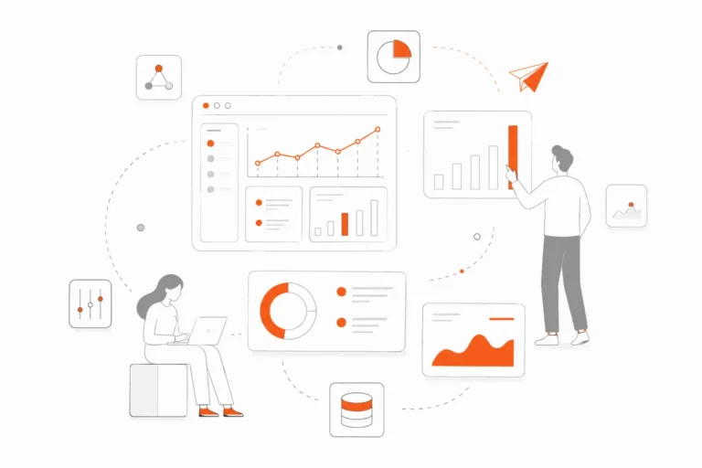 Business intelligence and analytics with data dashboards, charts, and performance insights.
