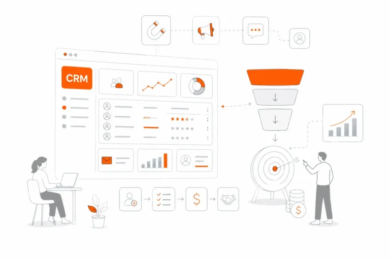 CRM development services with customer data, sales funnel, and analytics features.