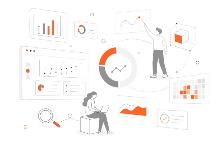 Data science and analytics services with dashboards, charts, and insights visualization.