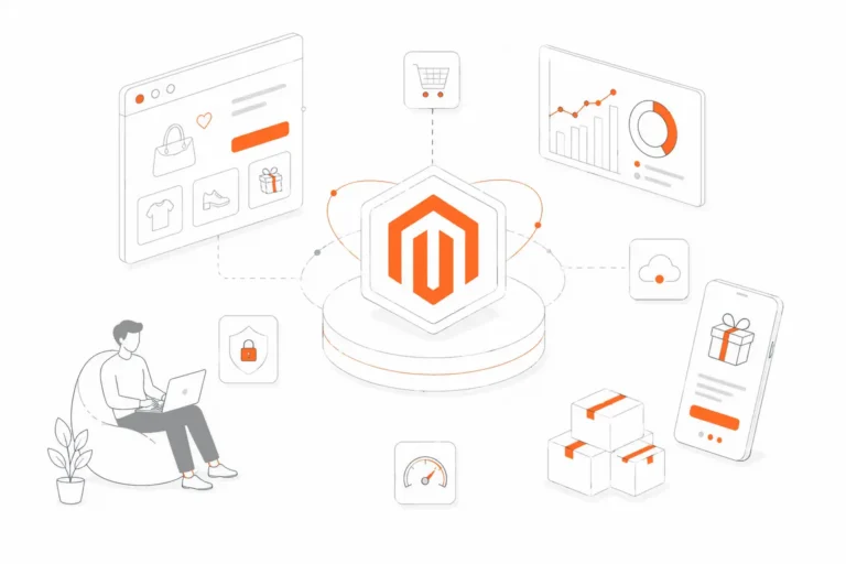 Magento development services with eCommerce, analytics, and secure online store features.