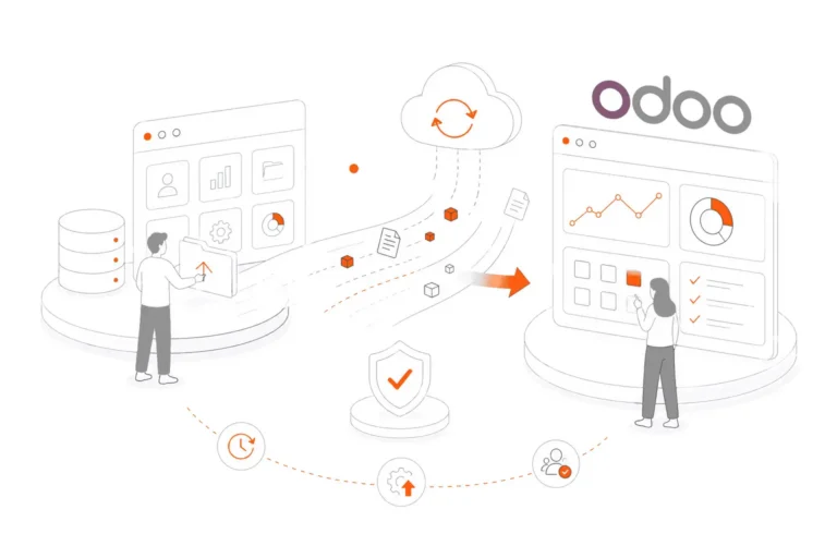 Odoo migration services with data transfer, system upgrade, and secure transition.