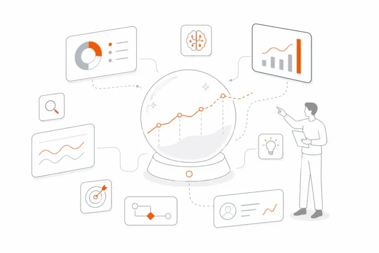 Predictive AI analytics services with forecasting, data trends, and insights visualization.