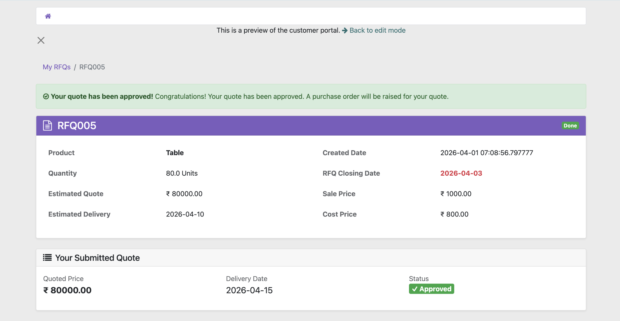 Odoo Vendor Portal