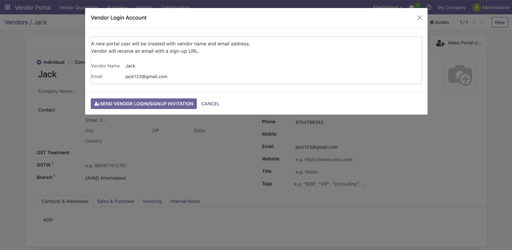 Odoo Vendor Portal